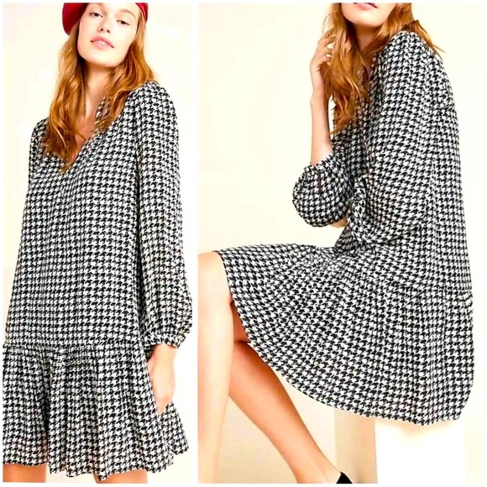 Anthropologie Maeve Sterling Houndstooth Dress oversized sheath
